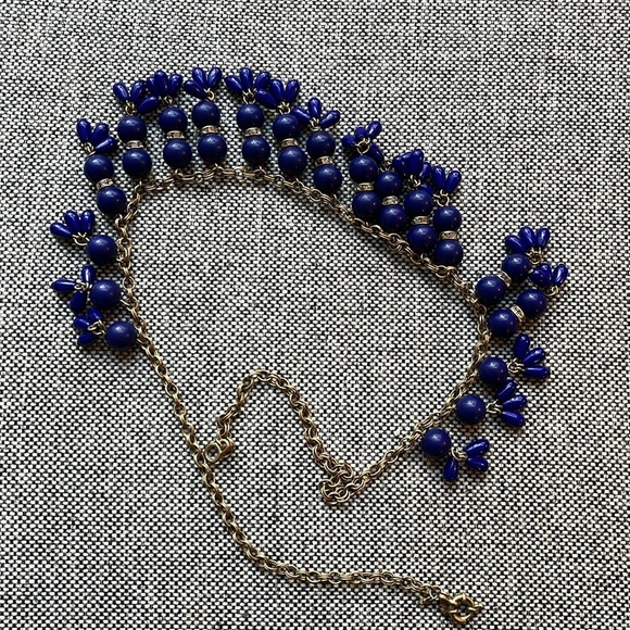 🔹 Vintage J. Crew Royal Blue, Gold and Rhinestone Statement Necklace 🔹 - Picture 17 of 17